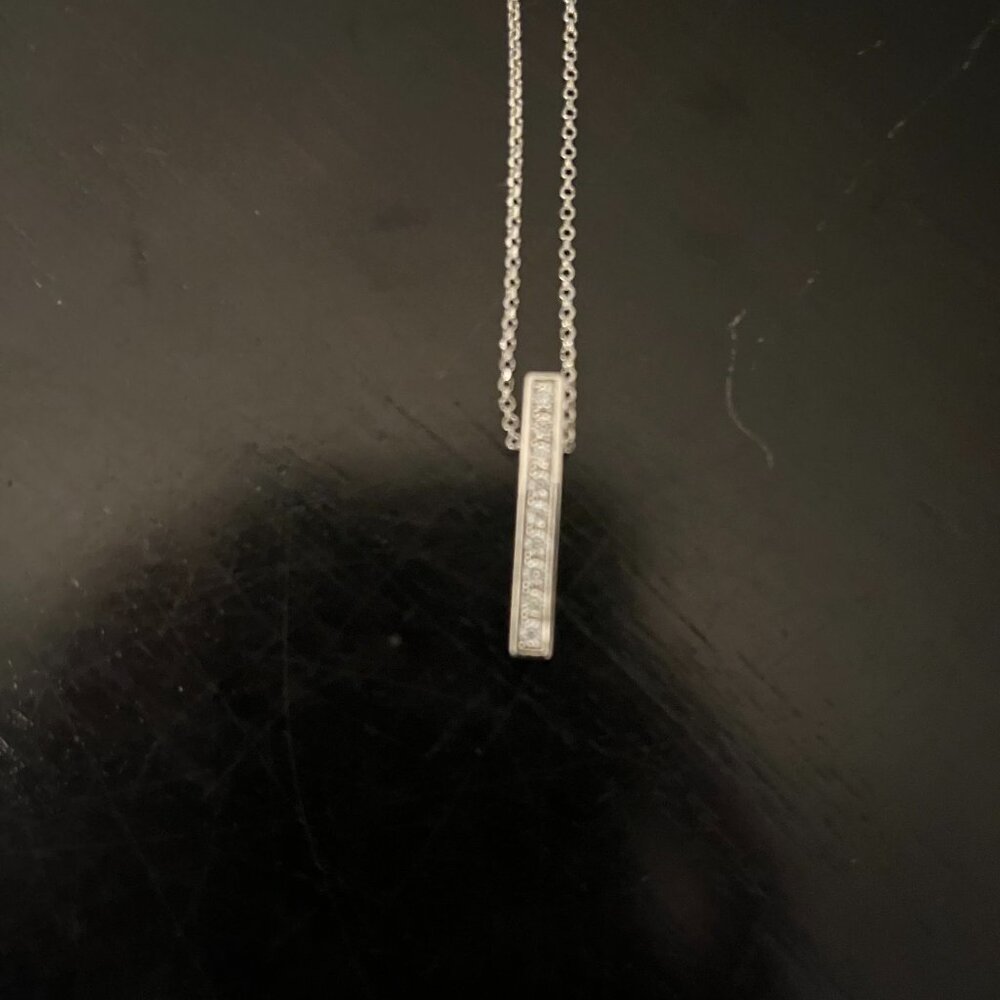 Silver-Tone Vertical Bar Necklace with Crystal Accents